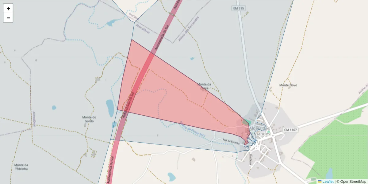 Mapa detalhado do código postal 7700-325 com limites, códigos postais vizinhos e agências dos correios