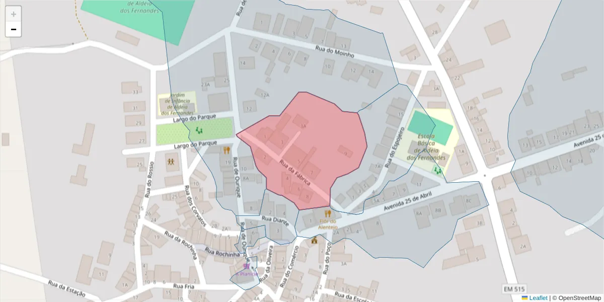 Mapa detalhado do código postal 7700-327 com limites, códigos postais vizinhos e agências dos correios