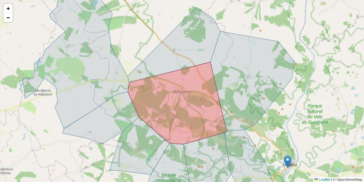 Mapa detalhado do código postal 7750-013 com limites, códigos postais vizinhos e agências dos correios