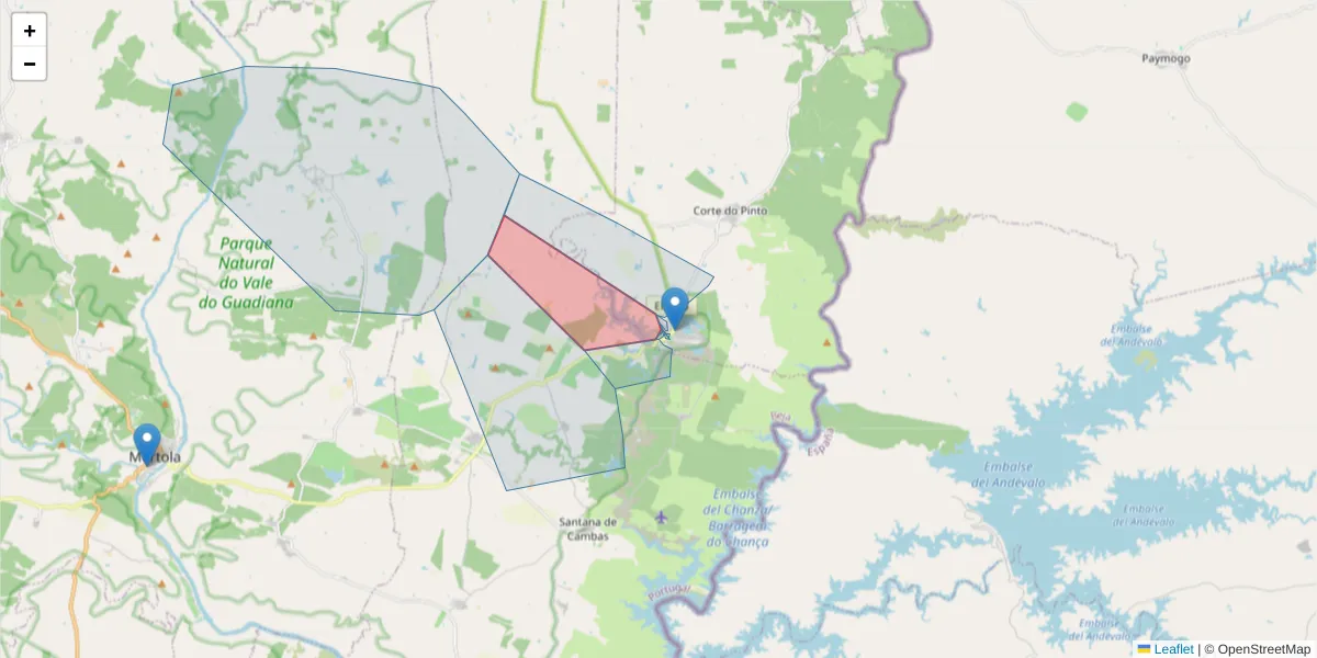 Mapa detalhado do código postal 7750-103 com limites, códigos postais vizinhos e agências dos correios