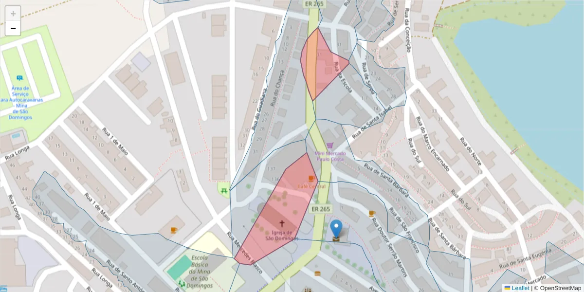 Mapa detalhado do código postal 7750-123 com limites, códigos postais vizinhos e agências dos correios