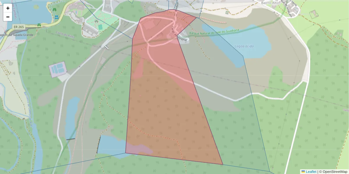 Mapa detalhado do código postal 7750-127 com limites, códigos postais vizinhos e agências dos correios