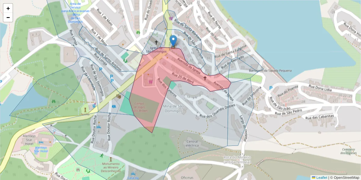 Mapa detalhado do código postal 7750-130 com limites, códigos postais vizinhos e agências dos correios