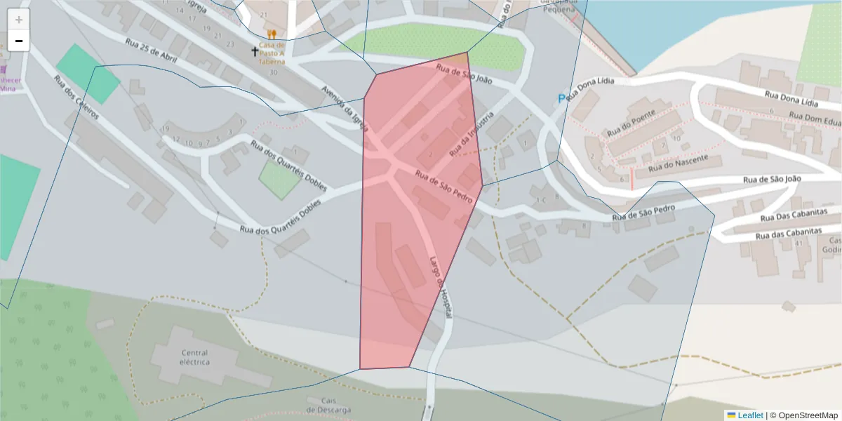 Mapa detalhado do código postal 7750-138 com limites, códigos postais vizinhos e agências dos correios