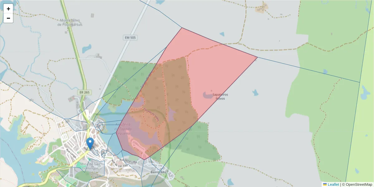Mapa detalhado do código postal 7750-140 com limites, códigos postais vizinhos e agências dos correios