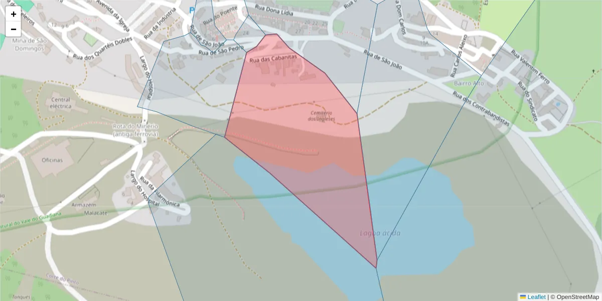 Mapa detalhado do código postal 7750-141 com limites, códigos postais vizinhos e agências dos correios