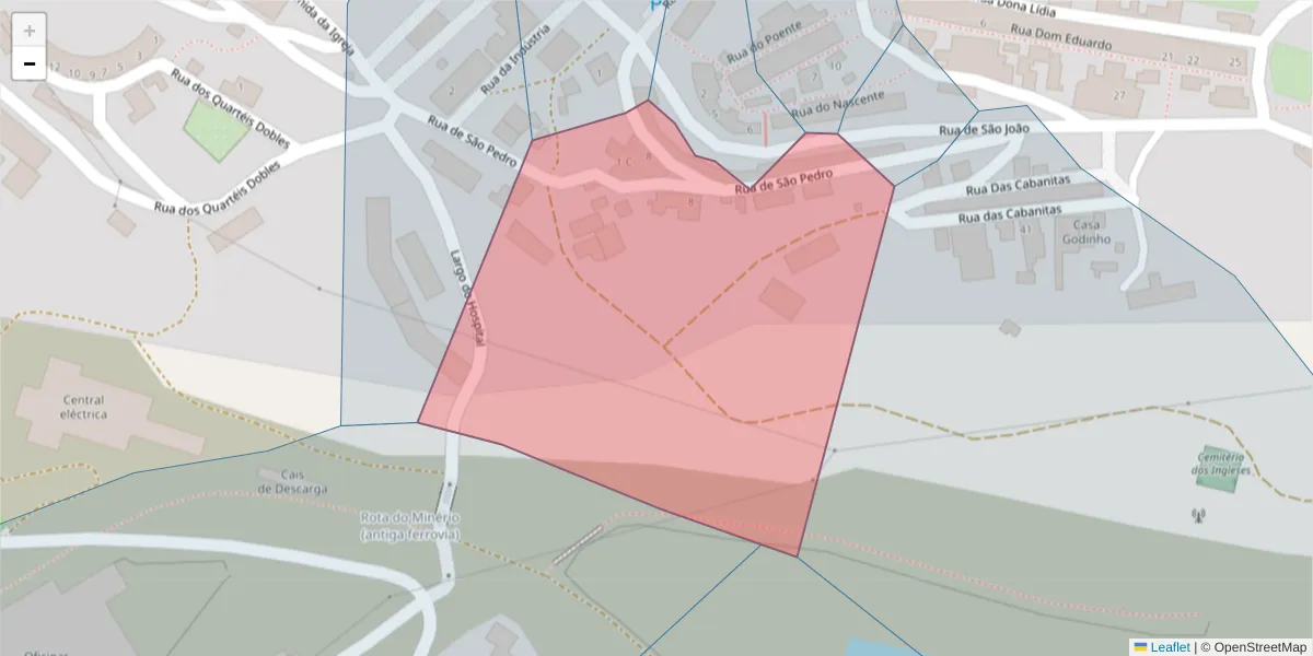 Mapa detalhado do código postal 7750-151 com limites, códigos postais vizinhos e agências dos correios
