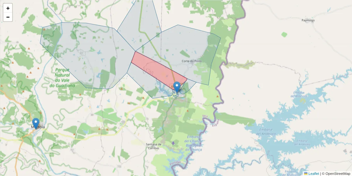 Mapa detalhado do código postal 7750-153 com limites, códigos postais vizinhos e agências dos correios
