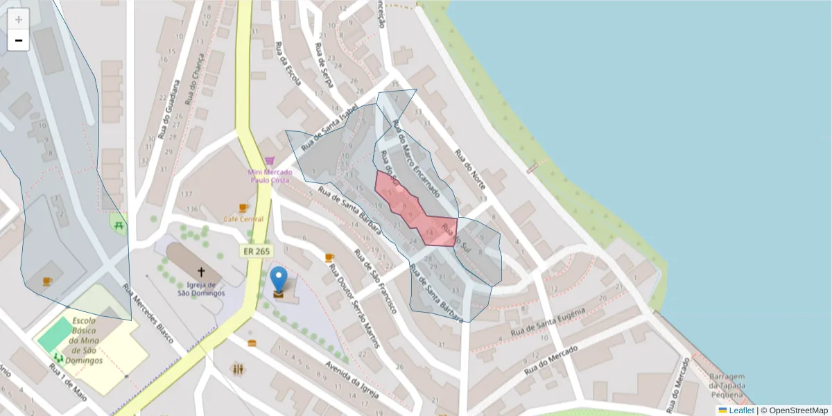 Mapa detalhado do código postal 7750-162 com limites, códigos postais vizinhos e agências dos correios