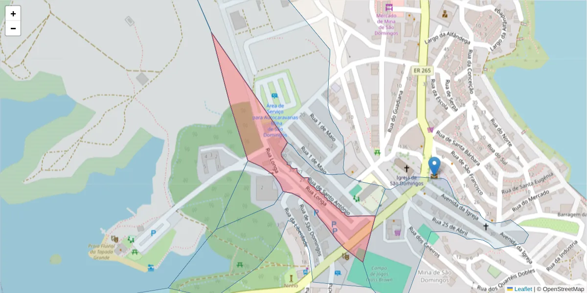 Mapa detalhado do código postal 7750-172 com limites, códigos postais vizinhos e agências dos correios