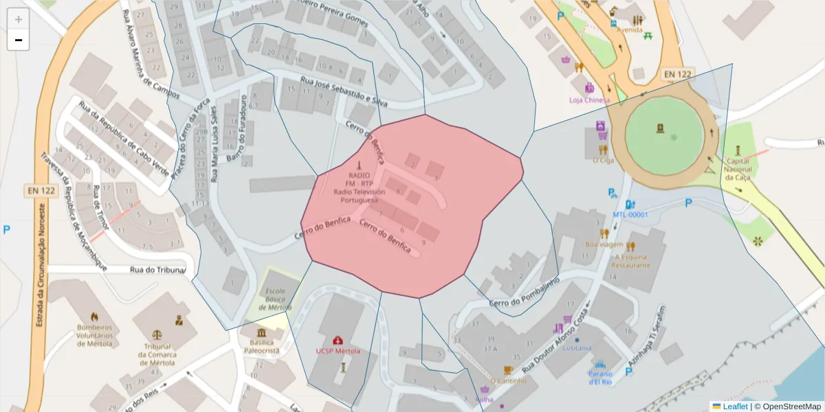 Mapa detalhado do código postal 7750-306 com limites, códigos postais vizinhos e agências dos correios