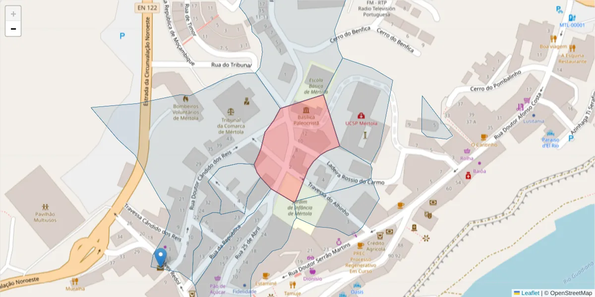 Mapa detalhado do código postal 7750-326 com limites, códigos postais vizinhos e agências dos correios