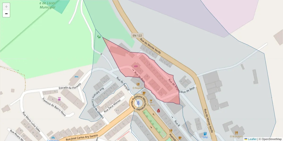 Mapa detalhado do código postal 7750-345 com limites, códigos postais vizinhos e agências dos correios