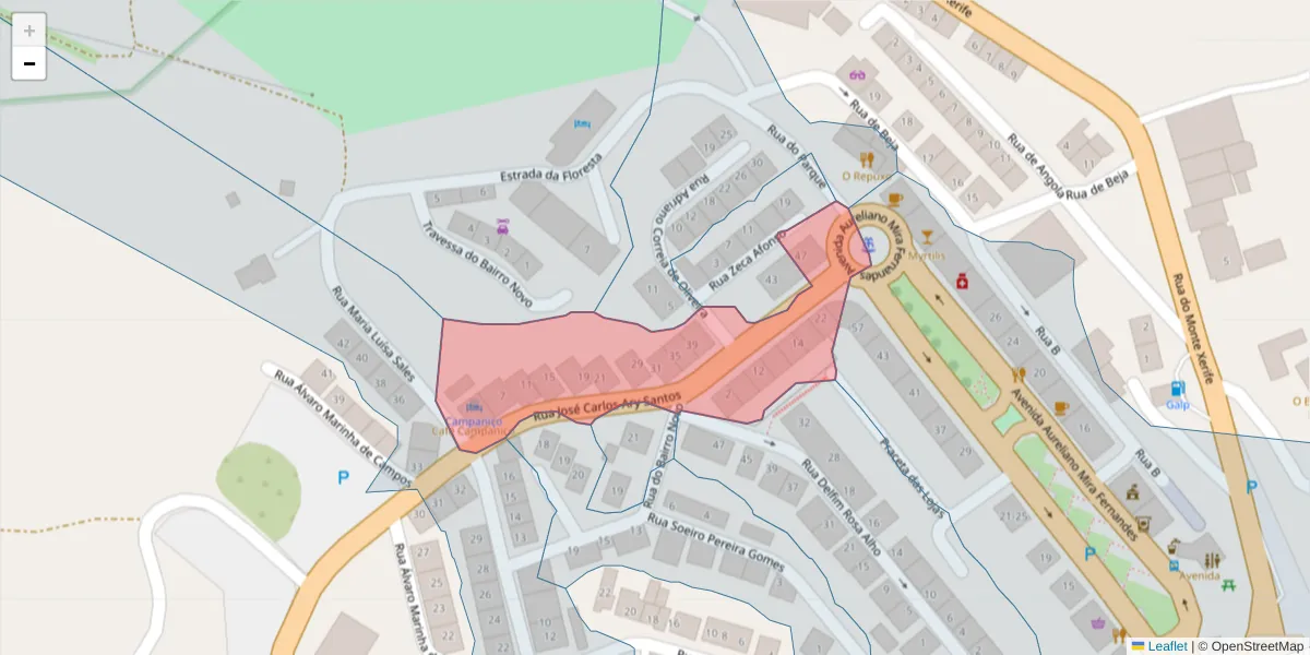 Mapa detalhado do código postal 7750-357 com limites, códigos postais vizinhos e agências dos correios