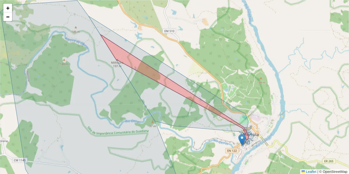 Mapa detalhado do código postal 7750-359 com limites, códigos postais vizinhos e agências dos correios
