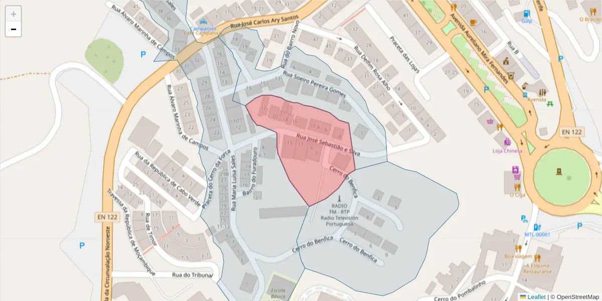 Mapa detalhado do código postal 7750-361 com limites, códigos postais vizinhos e agências dos correios
