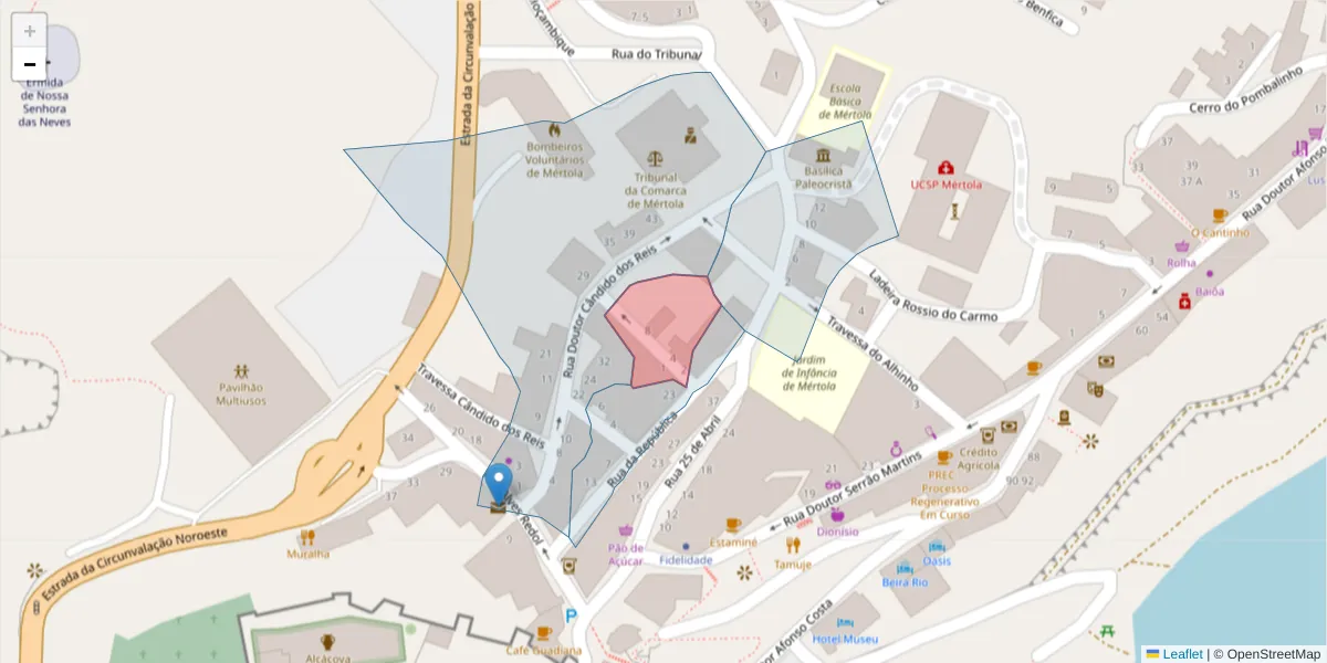 Mapa detalhado do código postal 7750-366 com limites, códigos postais vizinhos e agências dos correios