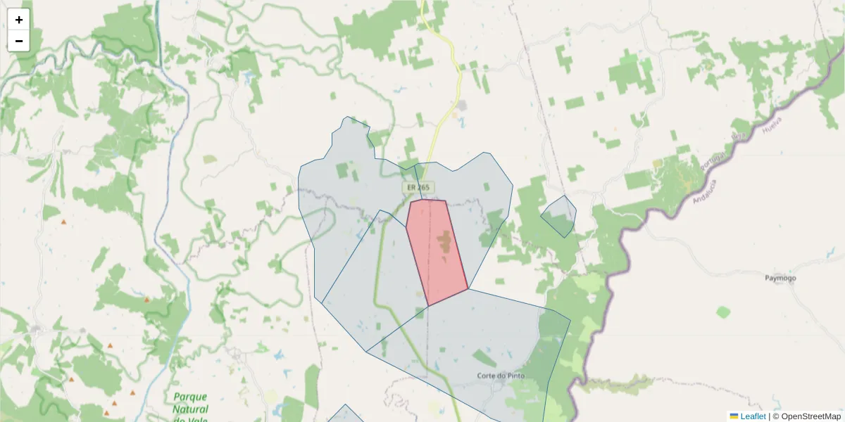 Mapa detalhado do código postal 7750-413 com limites, códigos postais vizinhos e agências dos correios