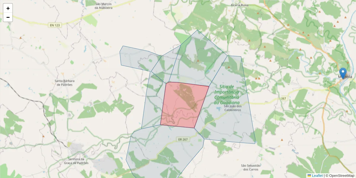 Mapa detalhado do código postal 7750-506 com limites, códigos postais vizinhos e agências dos correios