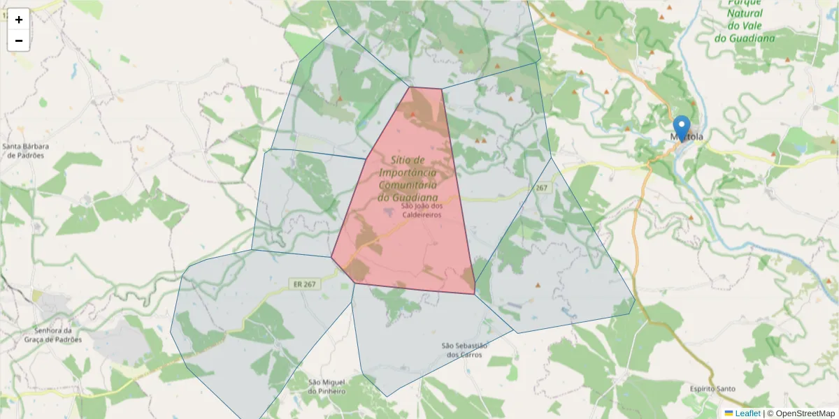 Mapa detalhado do código postal 7750-513 com limites, códigos postais vizinhos e agências dos correios