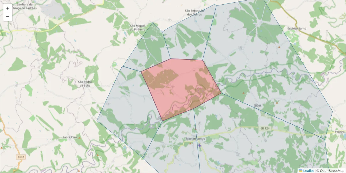 Mapa detalhado do código postal 7750-625 com limites, códigos postais vizinhos e agências dos correios