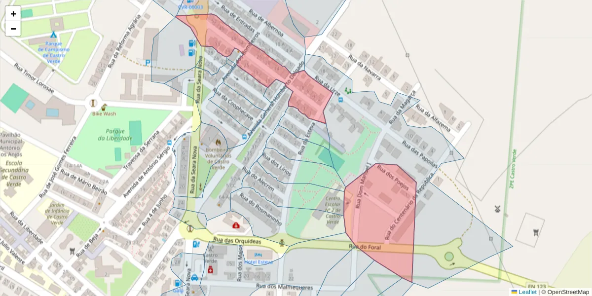 Mapa detalhado do código postal 7780-121 com limites, códigos postais vizinhos e agências dos correios