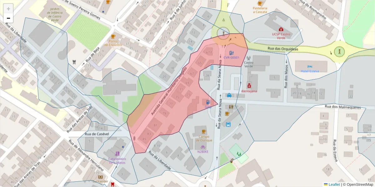 Mapa detalhado do código postal 7780-126 com limites, códigos postais vizinhos e agências dos correios