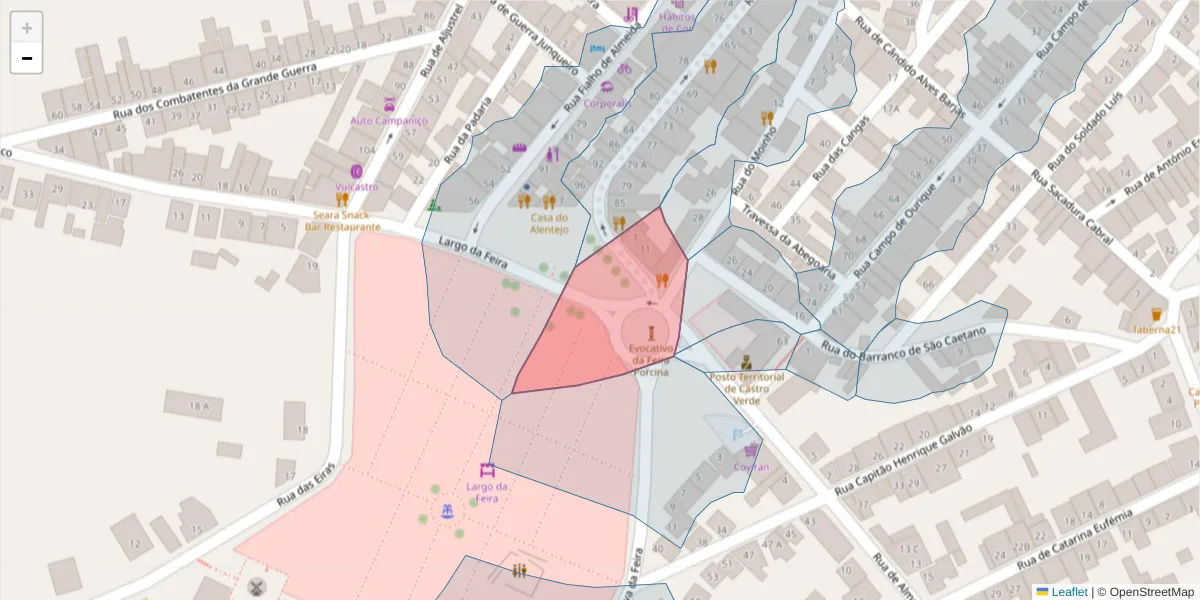 Mapa detalhado do código postal 7780-131 com limites, códigos postais vizinhos e agências dos correios