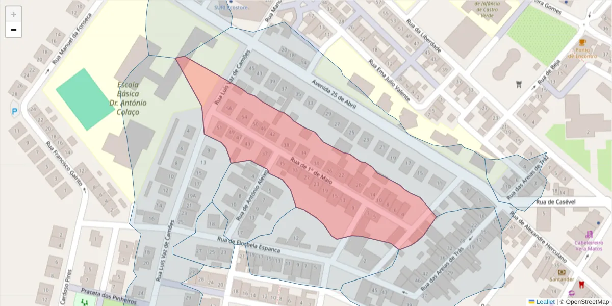 Mapa detalhado do código postal 7780-138 com limites, códigos postais vizinhos e agências dos correios