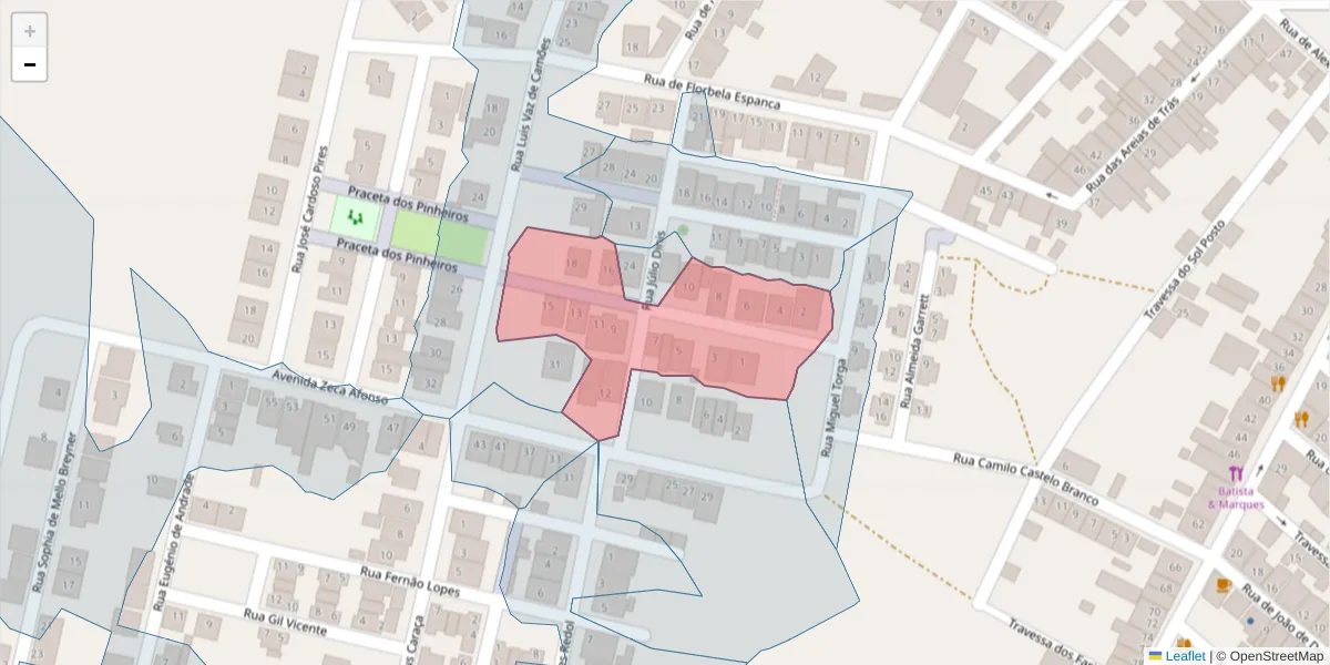 Mapa detalhado do código postal 7780-145 com limites, códigos postais vizinhos e agências dos correios