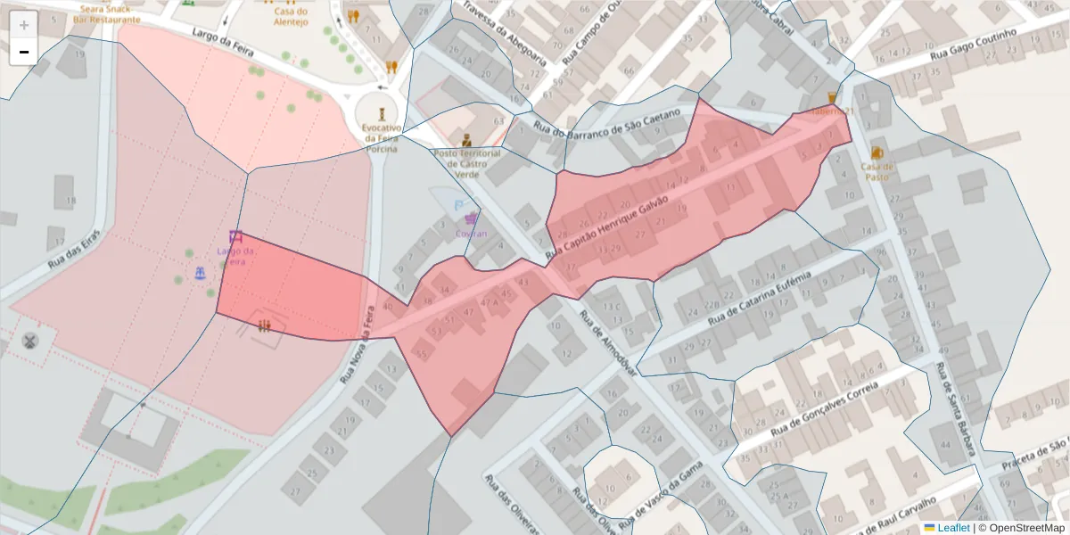 Mapa detalhado do código postal 7780-150 com limites, códigos postais vizinhos e agências dos correios