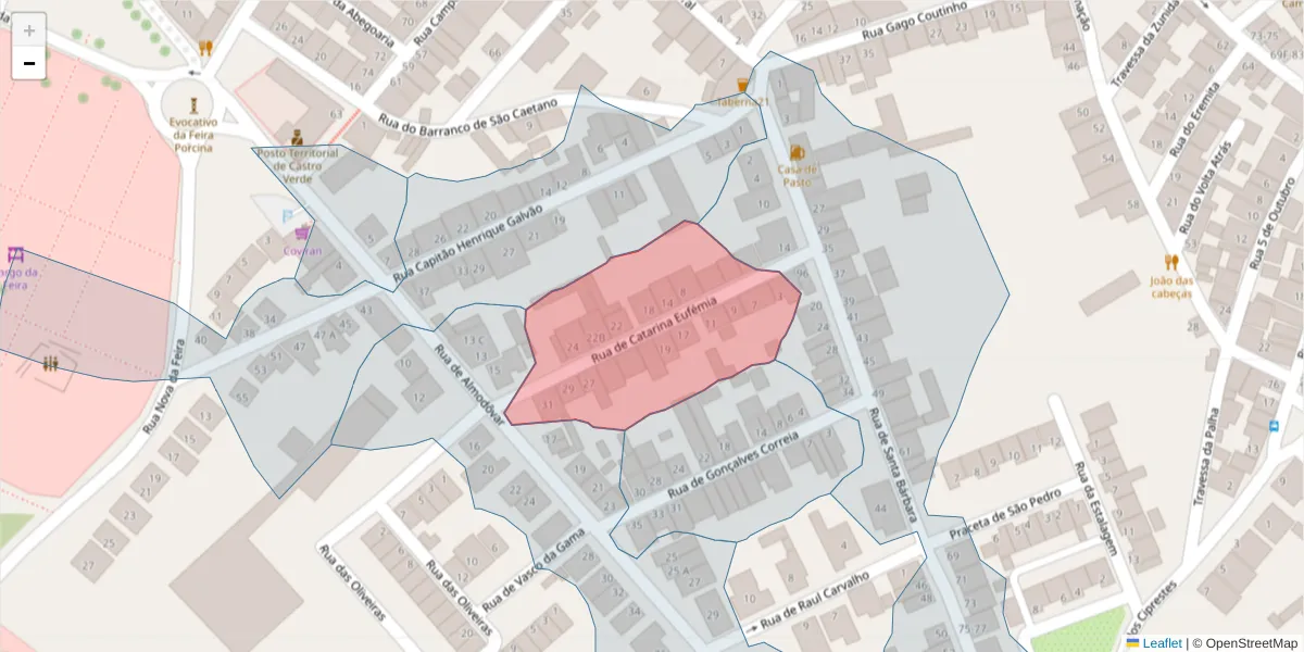 Mapa detalhado do código postal 7780-151 com limites, códigos postais vizinhos e agências dos correios