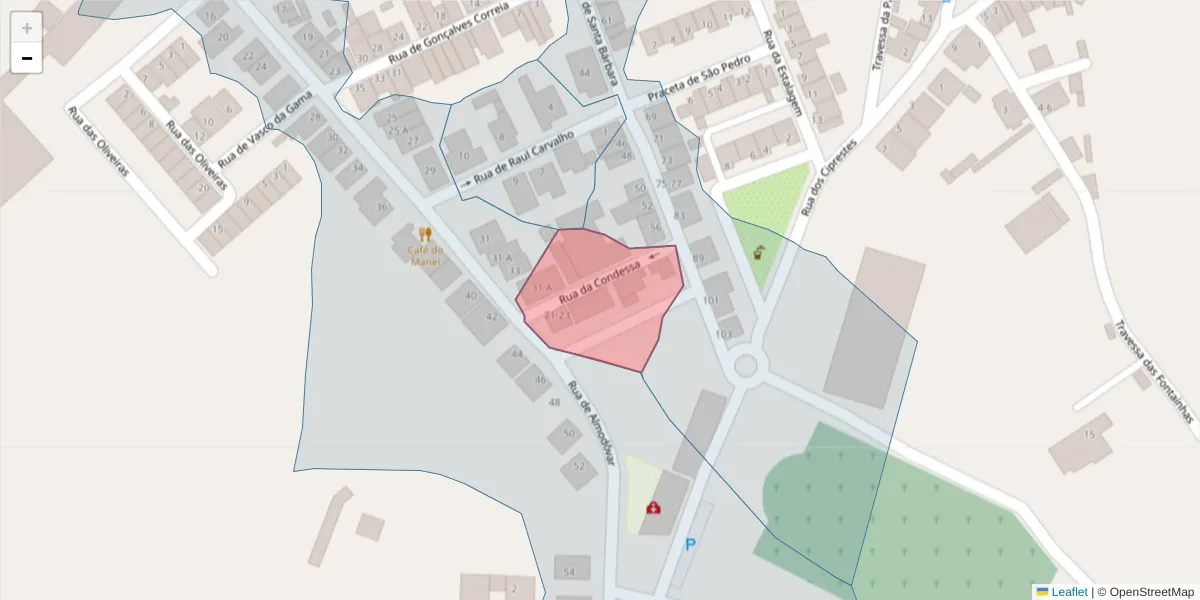 Mapa detalhado do código postal 7780-155 com limites, códigos postais vizinhos e agências dos correios