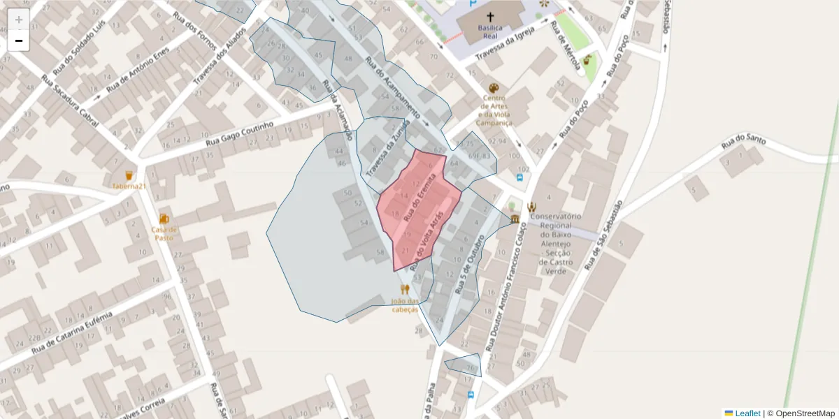 Mapa detalhado do código postal 7780-157 com limites, códigos postais vizinhos e agências dos correios
