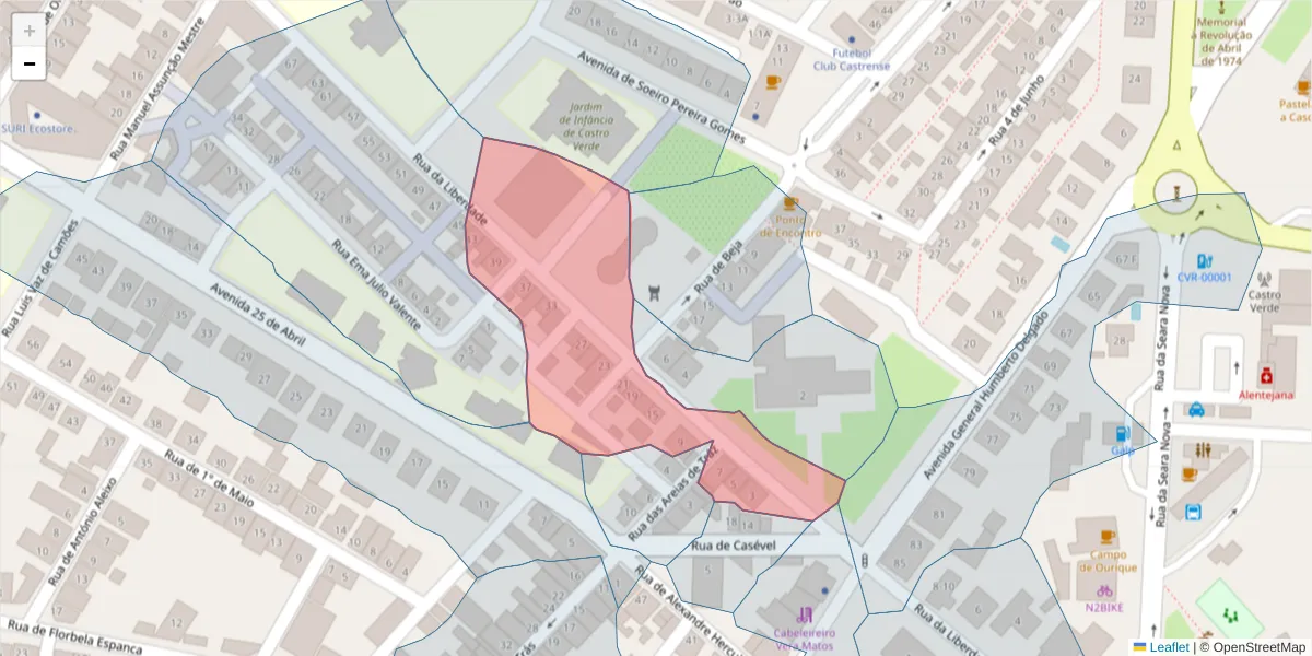 Mapa detalhado do código postal 7780-160 com limites, códigos postais vizinhos e agências dos correios
