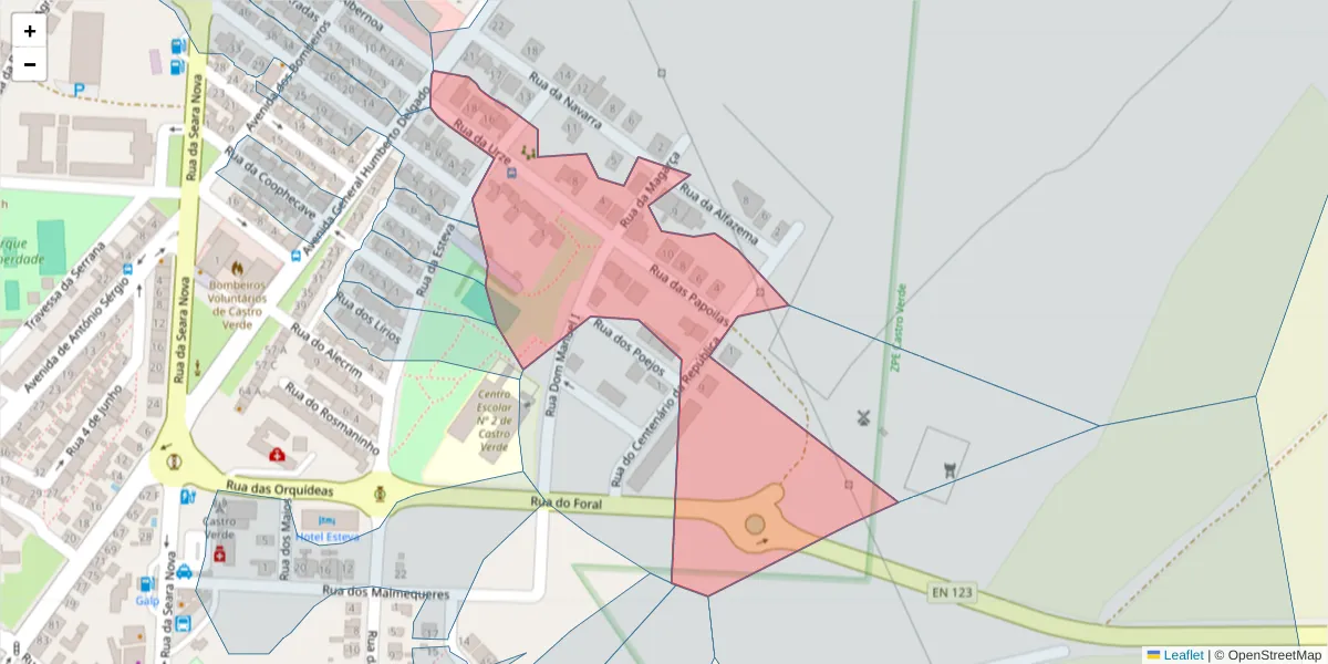 Mapa detalhado do código postal 7780-164 com limites, códigos postais vizinhos e agências dos correios