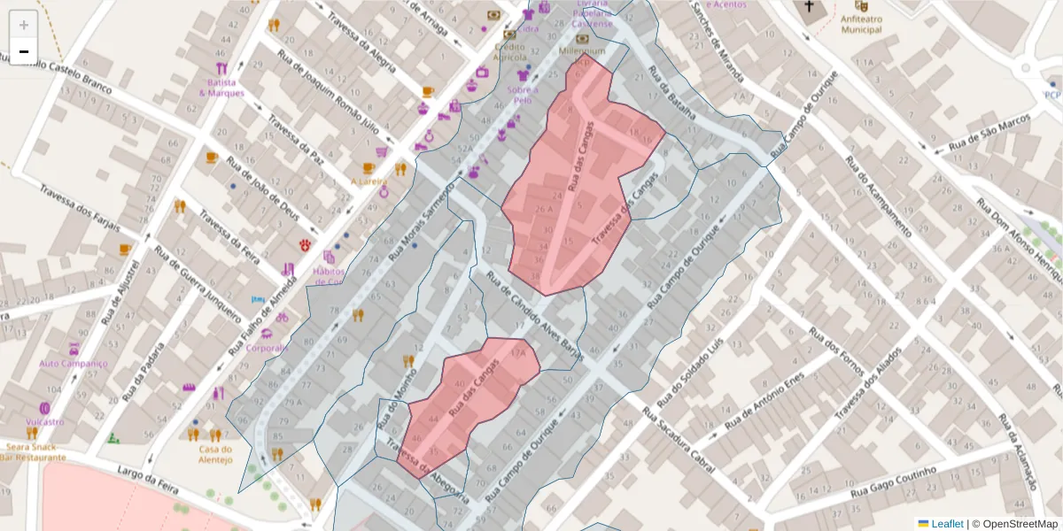 Mapa detalhado do código postal 7780-166 com limites, códigos postais vizinhos e agências dos correios
