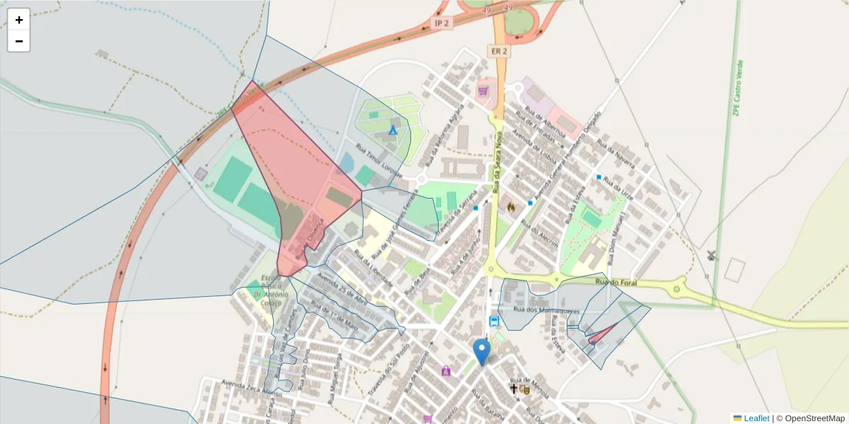 Mapa detalhado do código postal 7780-174 com limites, códigos postais vizinhos e agências dos correios