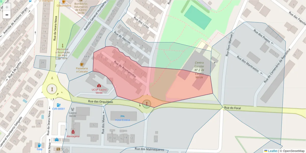 Mapa detalhado do código postal 7780-180 com limites, códigos postais vizinhos e agências dos correios