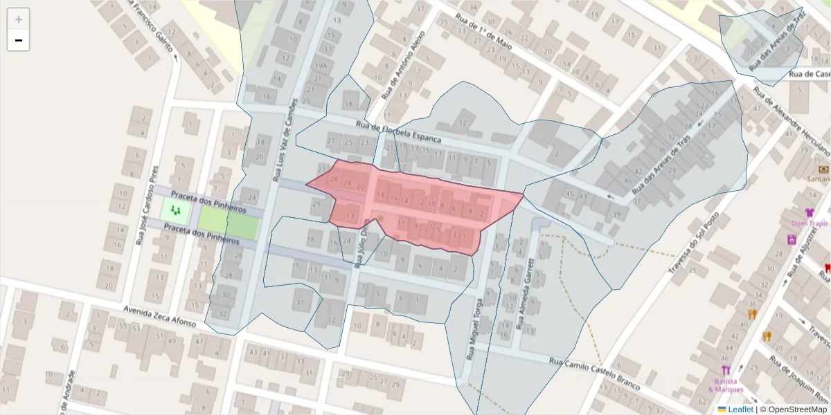Mapa detalhado do código postal 7780-187 com limites, códigos postais vizinhos e agências dos correios