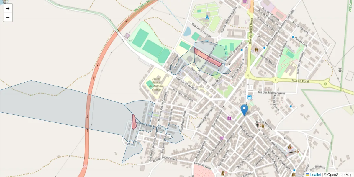 Mapa detalhado do código postal 7780-200 com limites, códigos postais vizinhos e agências dos correios