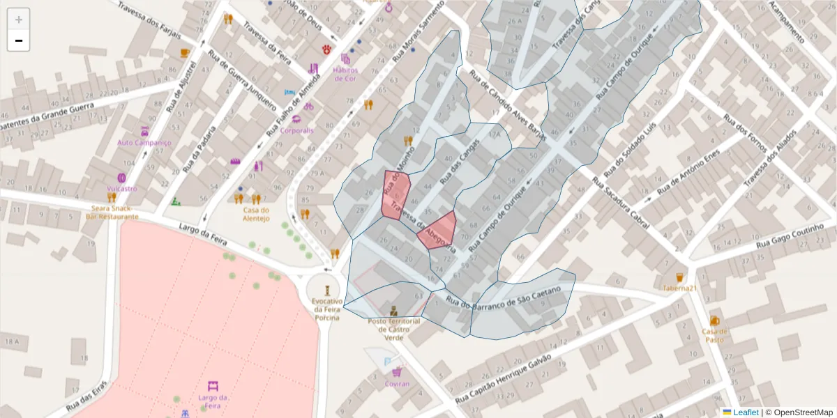 Mapa detalhado do código postal 7780-206 com limites, códigos postais vizinhos e agências dos correios