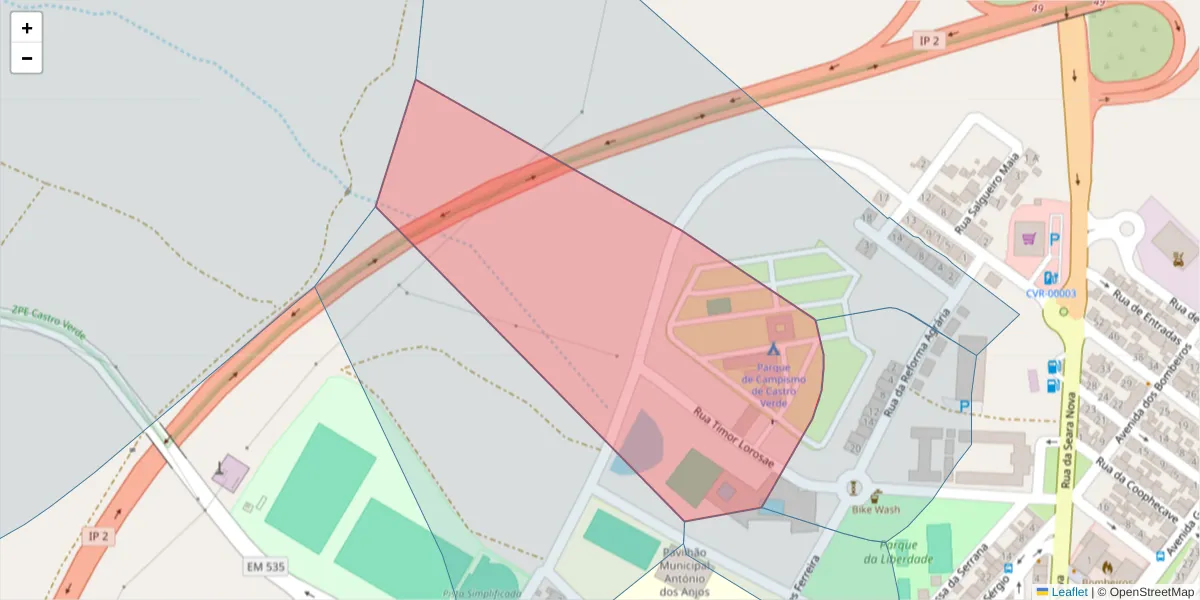 Mapa detalhado do código postal 7780-207 com limites, códigos postais vizinhos e agências dos correios