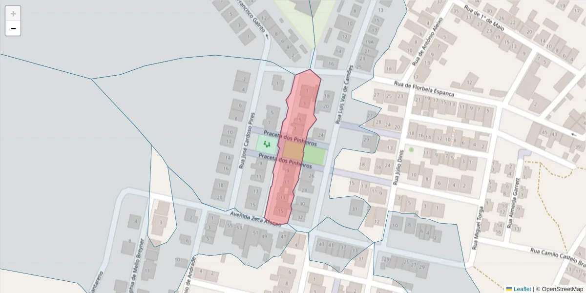 Mapa detalhado do código postal 7780-219 com limites, códigos postais vizinhos e agências dos correios