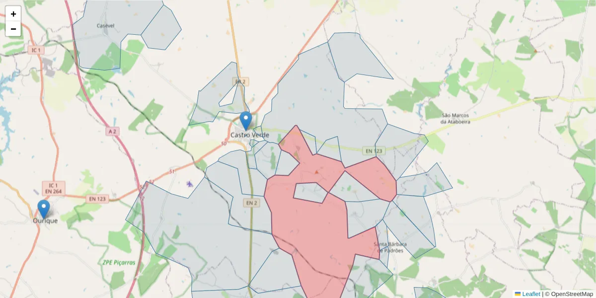 Mapa detalhado do código postal 7780-251 com limites, códigos postais vizinhos e agências dos correios