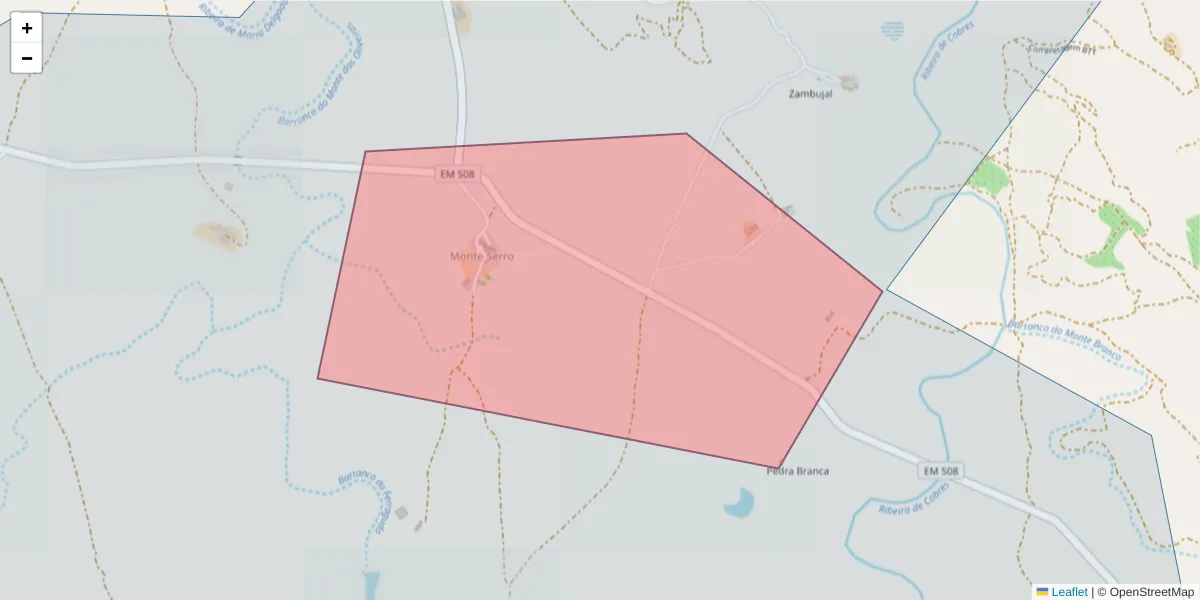 Mapa detalhado do código postal 7780-253 com limites, códigos postais vizinhos e agências dos correios