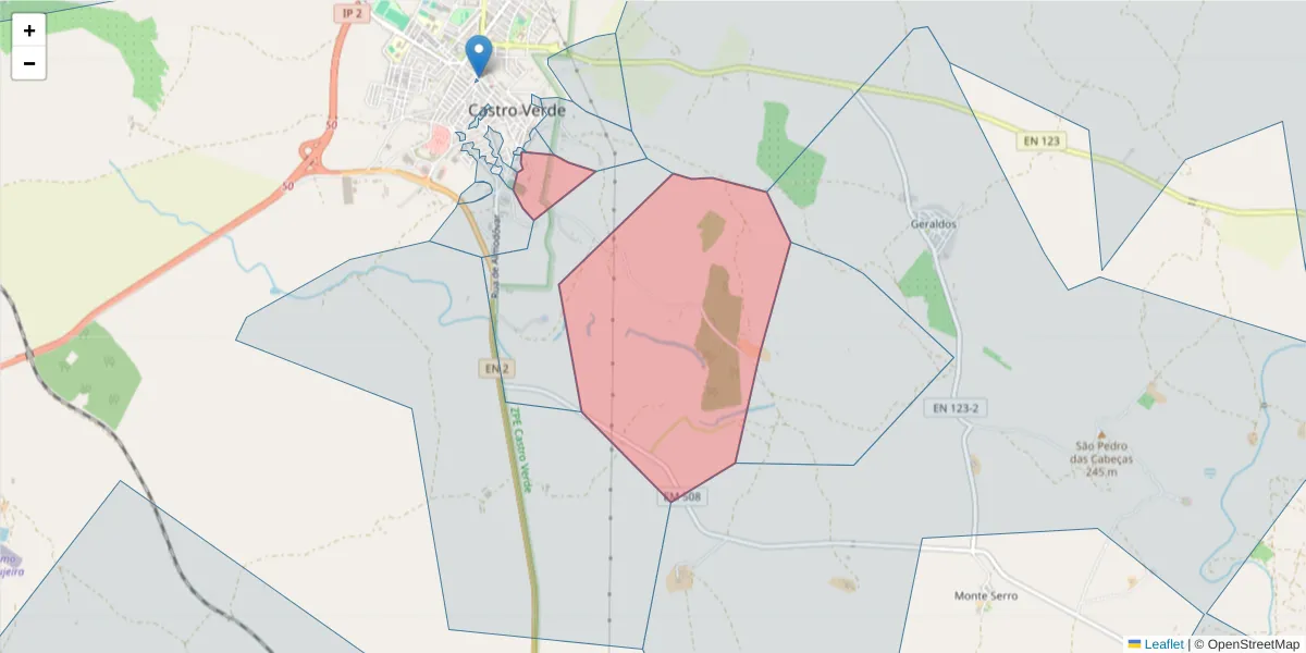Mapa detalhado do código postal 7780-267 com limites, códigos postais vizinhos e agências dos correios
