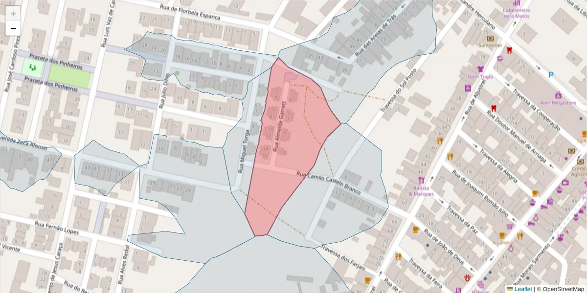 Mapa detalhado do código postal 7780-281 com limites, códigos postais vizinhos e agências dos correios