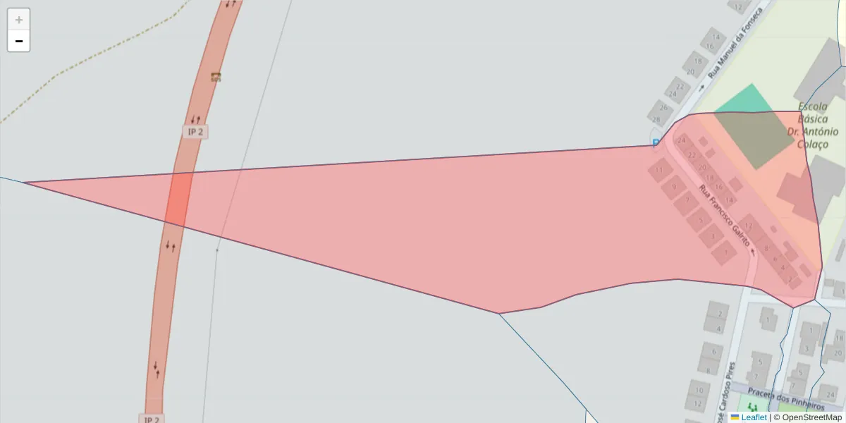 Mapa detalhado do código postal 7780-284 com limites, códigos postais vizinhos e agências dos correios
