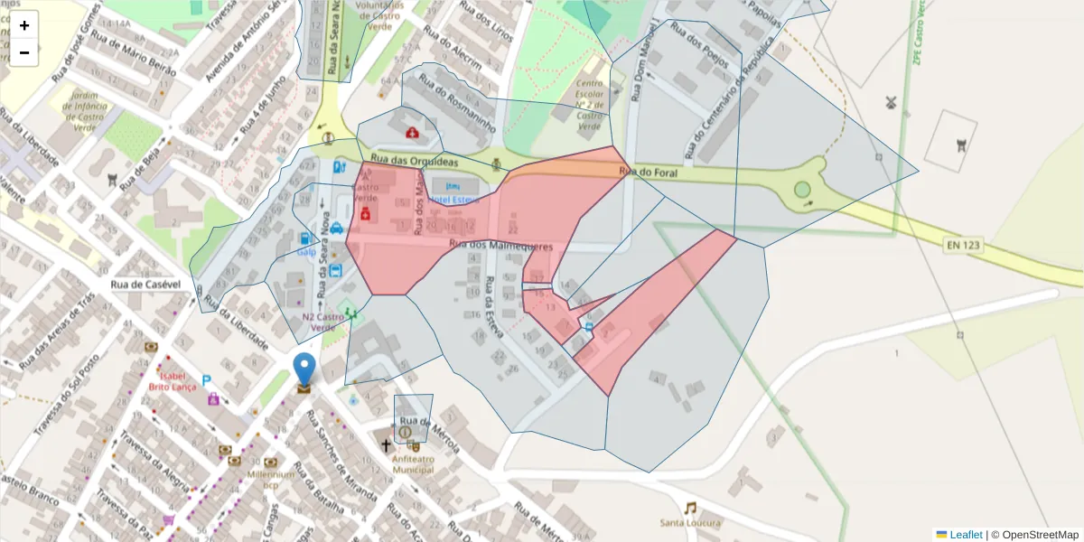 Mapa detalhado do código postal 7780-292 com limites, códigos postais vizinhos e agências dos correios